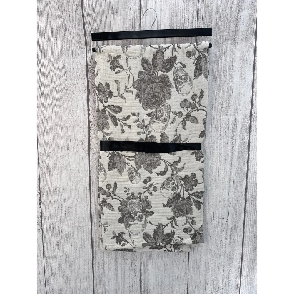 Indigo Home Throw Blanket 50x60 Spooky Skull Floral Toile Grey White Halloween